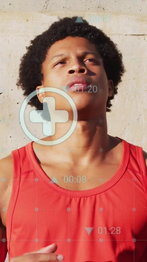 Vertical video: Ball entering right causing man looking up raising hands Video stock 330605262