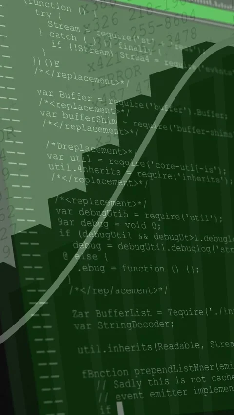 Vertical video: Bar chart reacting to green, code appearing and tracing growth Stock-Footage 332775101