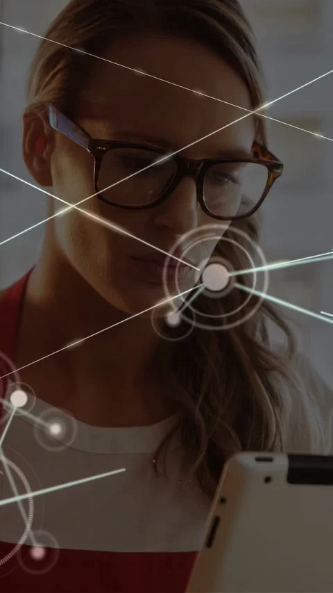 Vertical video: Barista holding tablet tapping screen and causing growing node Stock Footage 333480298