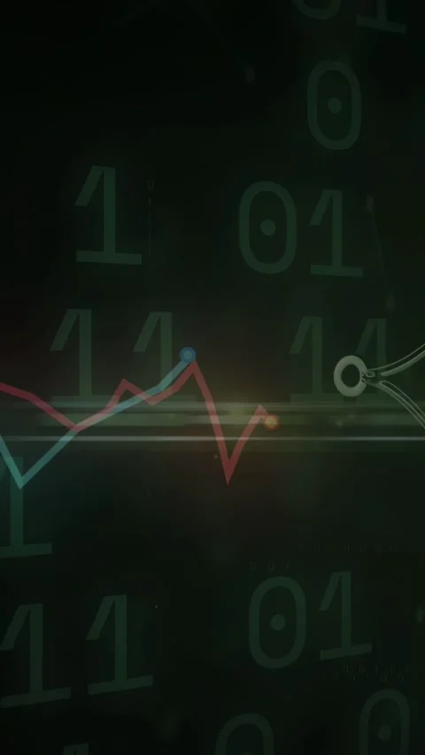Vertical video: Baseline appearing, red and cyan traces drawing across binary Stock Footage 332939502