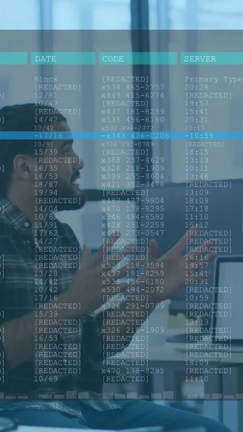 Vertical video: Bearded man explaining logs to team at desk in tech, initiating Stock Footage 332317538