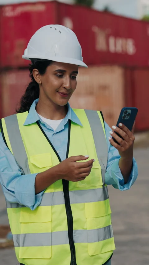 Vertical Video. Beautiful Architect In Uniform On Video Conference, Signing I Stock Footage 314260689