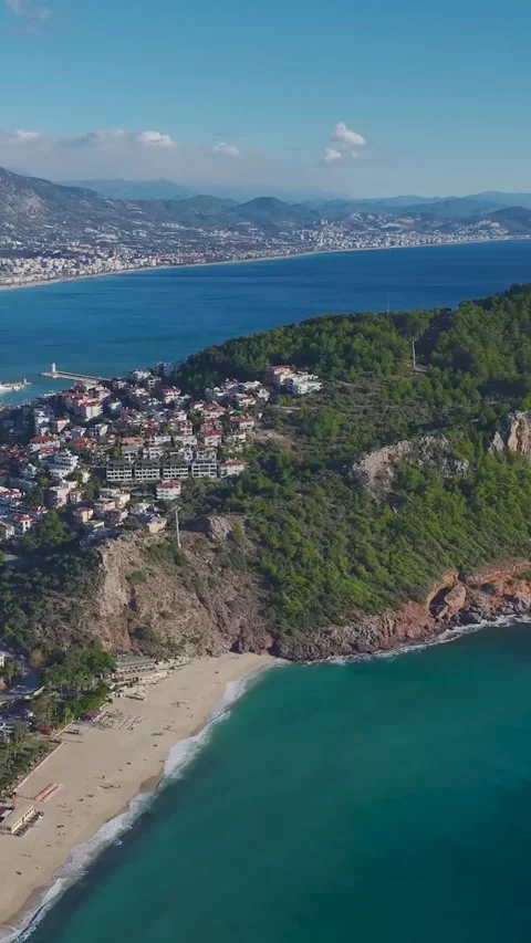 Vertical Video: Beautiful Azure Beach Seen From Above, Featuring Sparkling Blue Video stock 297682952