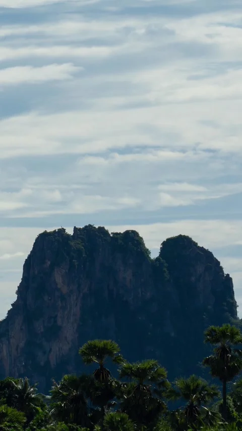 Vertical video, Beautiful panoramic view of mountains with clouds moving Stock Footage 314687985