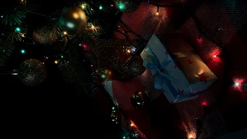 Vertical video. Beautiful presents under the Christmas tree. New Year interior.  Video stock 116753118