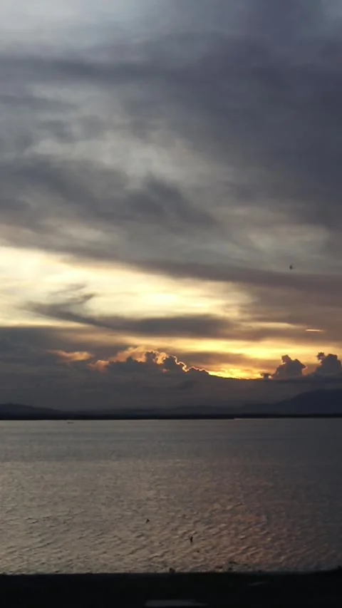 Vertical video of a Beautiful view of the sunset on a summer day. lake sunset Video stock 260364938