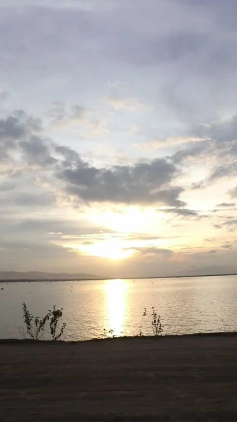 Vertical video of a Beautiful view of the sunset on a summer day. lake sunset Stock Footage 260365140