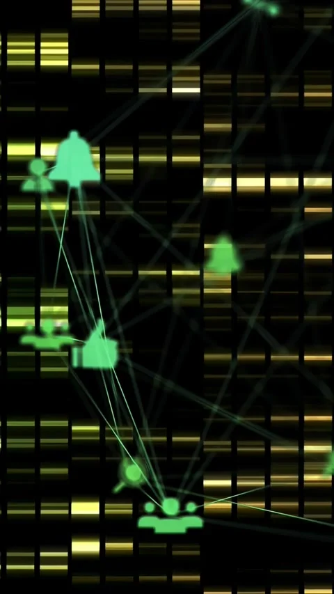 Vertical video: Bell pulsing, neon node web expanding and connecting to hub, Video stock 329912840