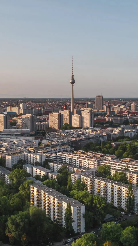 Vertical Video of Berlin, Vertical Aerial View Shot, sunset, sunrise, day Stock Footage 270767762