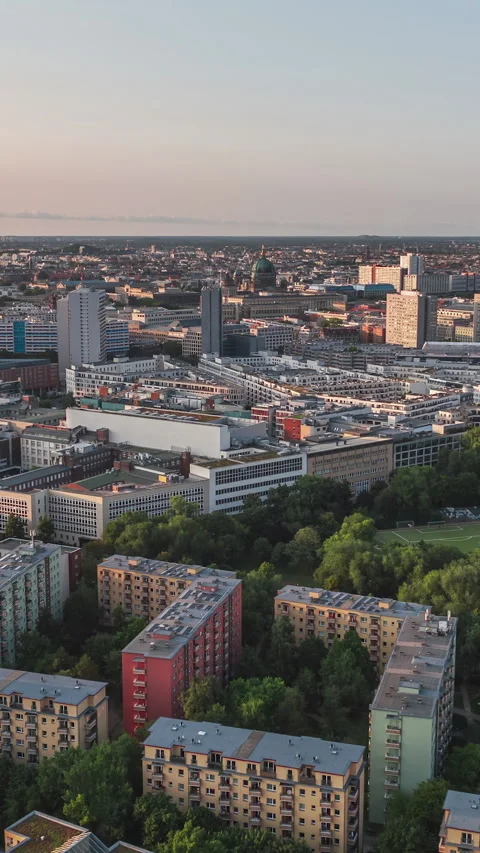 Vertical Video of Berlin, Vertical Aerial View Shot, sunset, sunrise, day Stock Footage 270768016