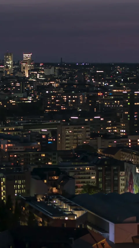 Vertical Video of Berlin, Vertical Aerial View Shot, night, evening Stock Footage 270768109
