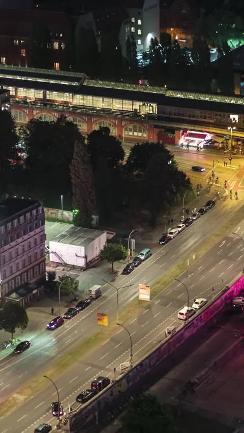 Vertical Video of Berlin, Vertical Aerial View Shot, night, evening Stock Footage 270770163