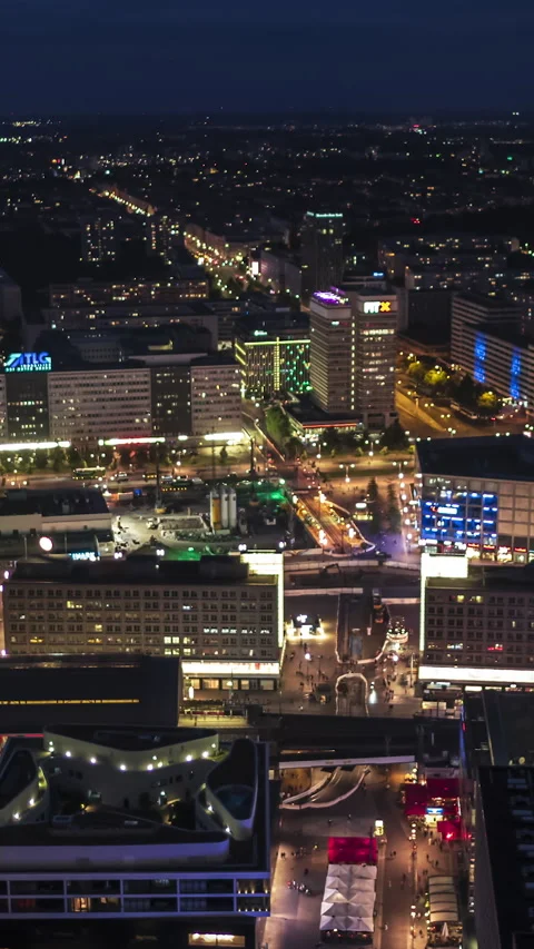 Vertical Video of Berlin, Vertical Aerial View Shot, night, evening Video stock 270774185