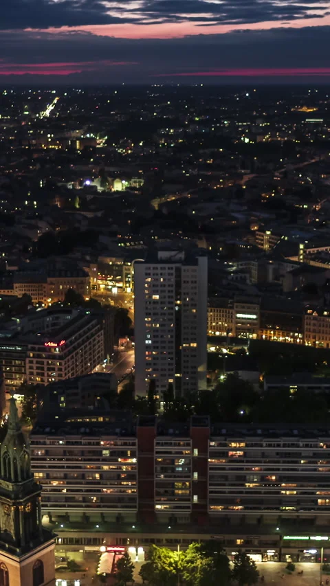 Vertical Video of Berlin, Vertical Aerial View Shot, night, evening Video stock 270774206