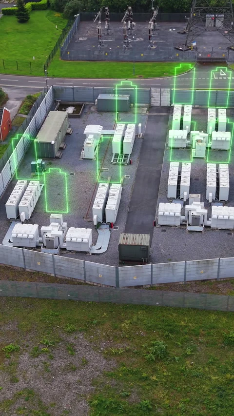 Vertical Video of BESS Battery Energy Storage System with 3D Green Animated Stock Footage 337575223