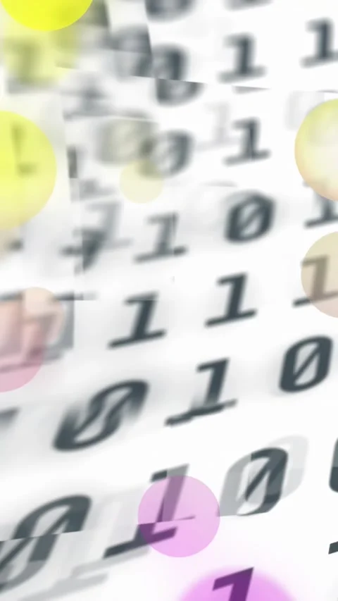Vertical video: Binary appearing, digits scrolling and pastel circles drifting Stock Footage 328331843