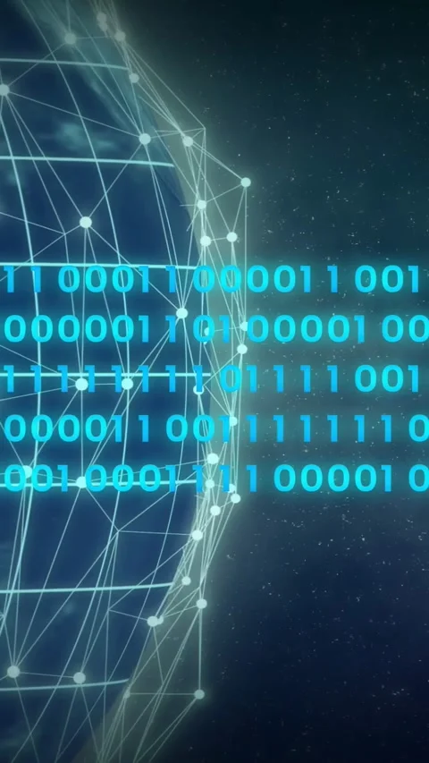 Vertical video: Binary band appearing right, scrolling left, showing data over Stock Footage 335263784