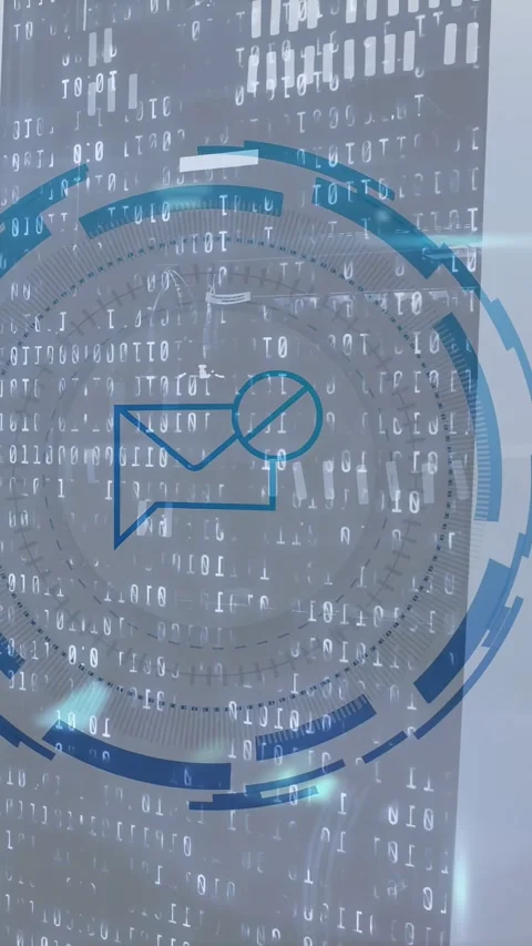 Vertical video: Binary cascade sparking blue HUD fading rotating pulsing to Stock Footage 340133389