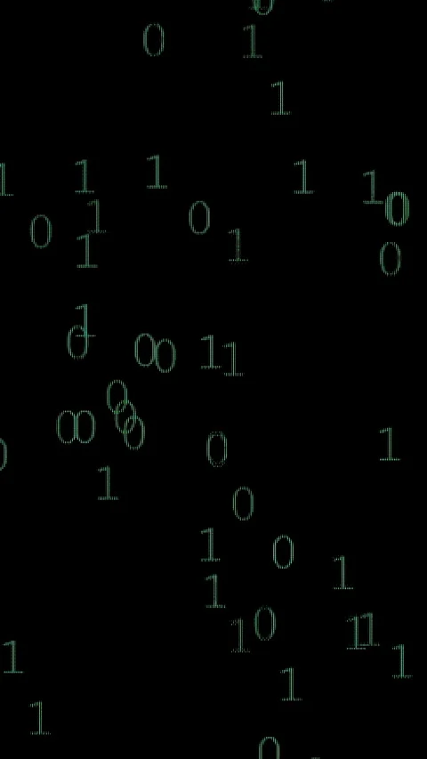 Vertical video. Binary Code of Green Ones and Zeros Falling Vertically on a Stock Footage 281458033