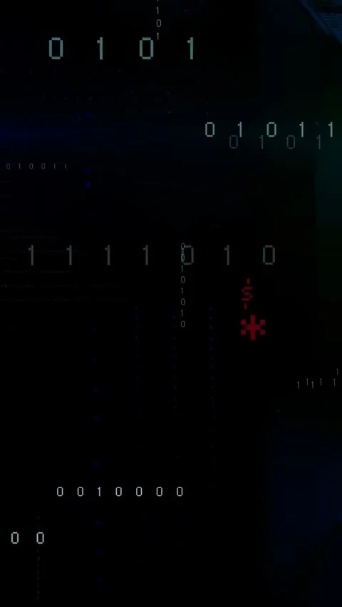 Vertical video: Binary column sliding, revealing more code as tech feed triggers Stock Footage 334546876