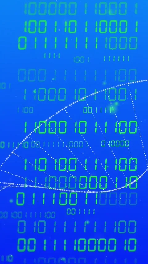Vertical video: Binary digit layers on load shifting, pulsing as arcs sweeping Stock Footage 335741075