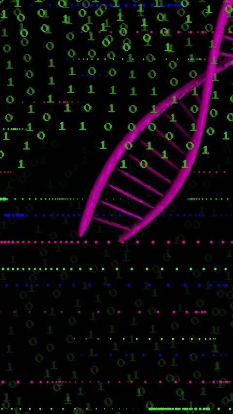 Vertical video: Binary digits rising, pink helix entering right rotating and Stock Footage 329934272
