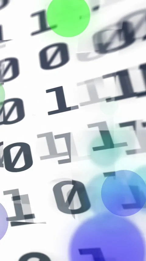 Vertical video: Binary digits shifting on green orb appearing, colored orbs Stock Footage 328308861