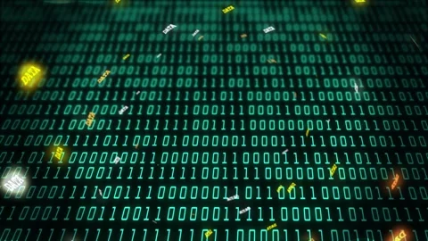 Vertical video: Binary grid filling frame, edge tokens adding DATA, drifting Stock Footage 332804709