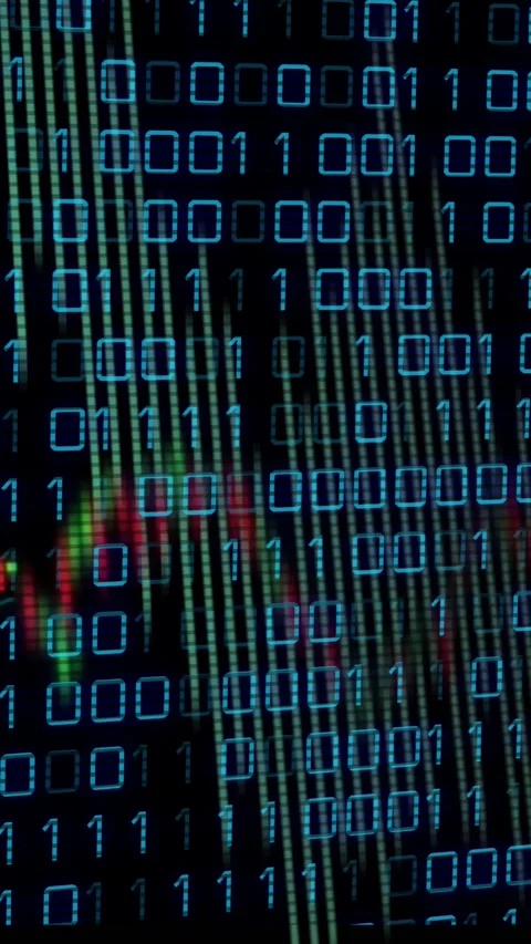 Vertical video: Binary grid pulsing and scrolling after data feed, streaks Stock Footage 329612956