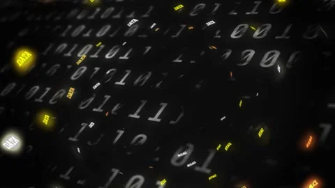 Vertical video: Binary grid shifting, revealing dark void and pulling DATA tags Stock Footage 332686095