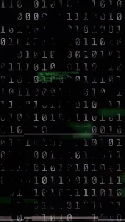 Vertical video: Binary matrix pulsing and shifting green blocks after pulse, Stock Footage 334770983