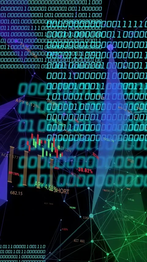 Vertical video: Binary matrix scrolling from right, hiding and revealing candles Stock Footage 334917247