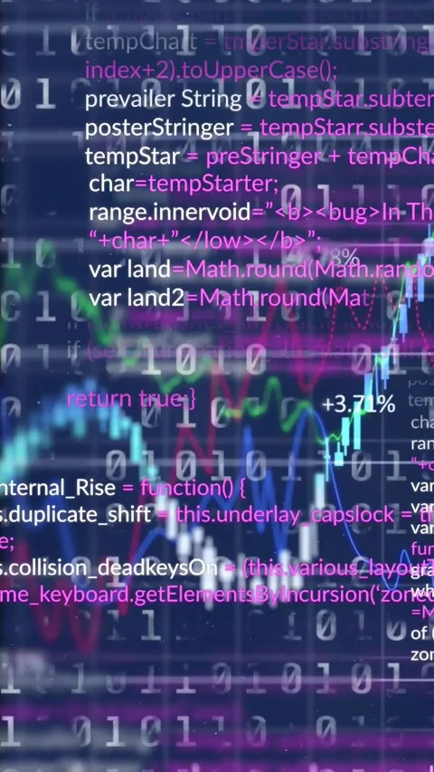Vertical video: Binary overlay shifting and revealing layered charts and code, Stock Footage 328633177