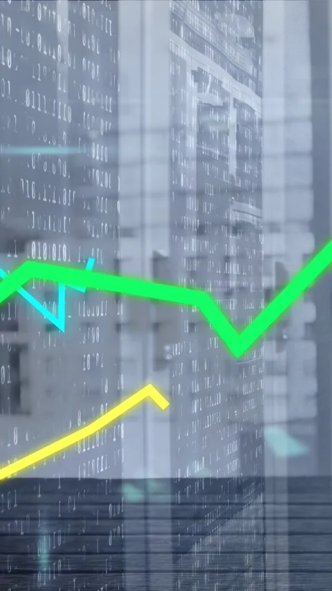 Vertical video: Binary overlay starting green line entering 3 lines oscillating Stock Footage 332823629