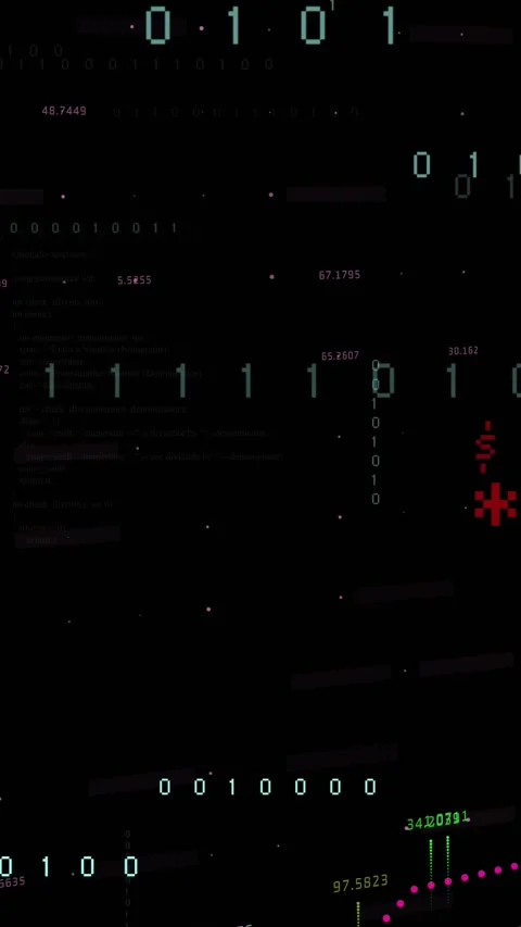 Vertical video: Binary pulse starting streams shifting, stacking code into right Stock Footage 328308804