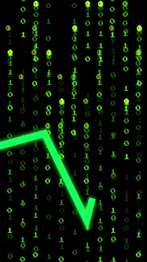 Vertical video: Binary rain rising urging neon zigzag entering shifting peaking Stock Footage 329552449