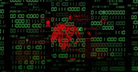 Vertical video: Binary surge causing red wireframe globe pulsing center, Stockillustratie