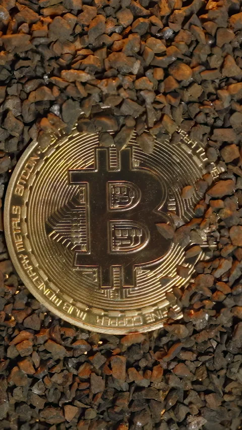 Vertical video. Bitcoin Mining Concept, Rocks Explode Outwards in Slow Motion, Stock Footage 296390303
