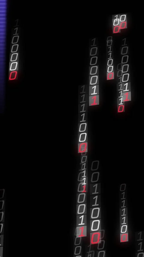 Vertical video: Bits falling purple arrow emerging below rising through bits Stock Footage 330965667