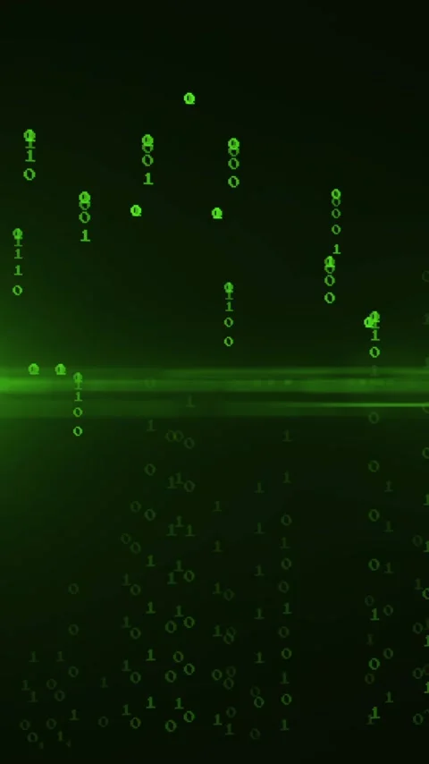 Vertical video: Black sparking green binary digits falling, flare flaring, then Stock Footage 348375889