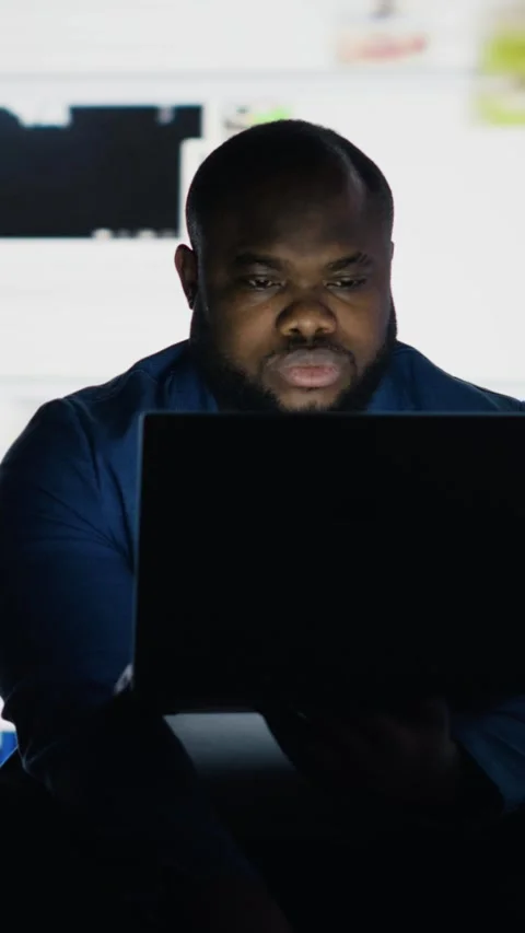 Vertical Video Black user symbolizing social anxiety due to addiction and damage Video stock 312123053