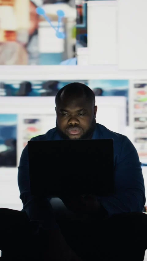 Vertical Video Black user symbolizing social anxiety due to addiction and damage Stock-Footage 312176445