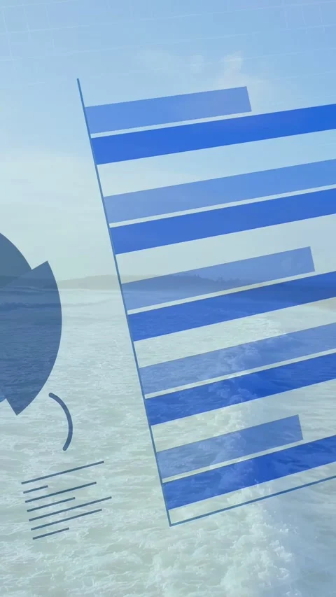 Vertical video: Blue bar panel sliding and stacking as radial chart appears, 스톡 동영상 337540896