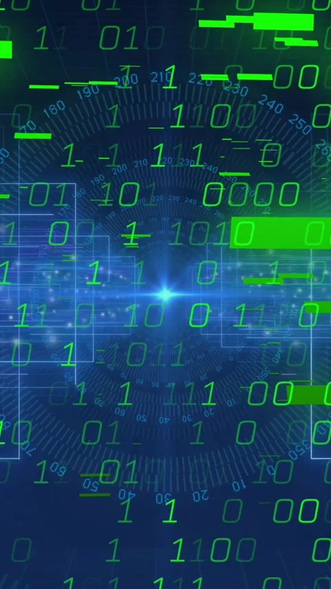 Vertical video: Blue core emitting binary and sending green bars forward, Stock Footage 329552462