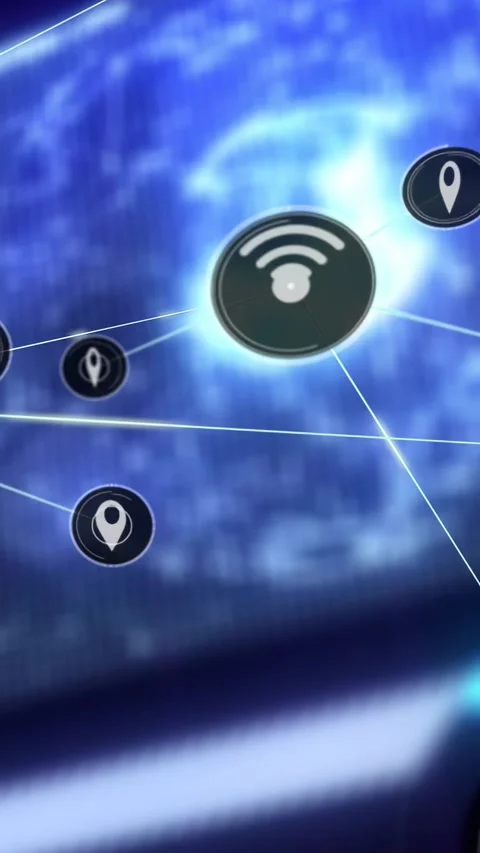 Vertical video: Blue globe forming nodes fading, sliding, linking, Wi?Fi node Video stock 331009022