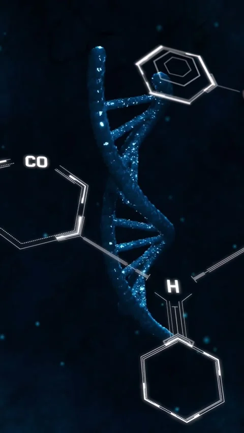 Vertical video: Blue helix rotating, HUD schematics fading in and annotating Stock Footage 332278227