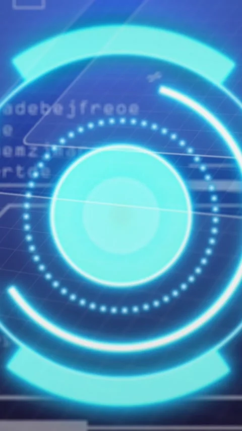 Vertical video: Blue HUD activating on load, pulsing orb, rotating arc, Stock Footage 332278394