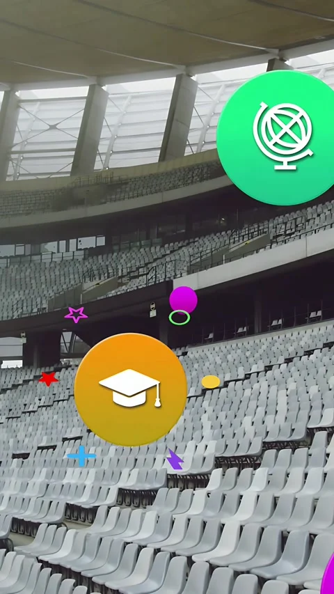 Vertical video: Blue icon appearing right icons moving across seats pencil Stock Footage 337538963