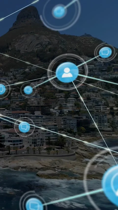 Vertical video: Blue node appearing growing sending lines mesh forming showing Video stock 329876420