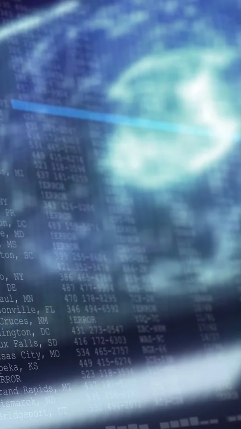 Vertical video: Blue scan line appearing, sweeping, making orb pulsing and data Stock Footage 333020624